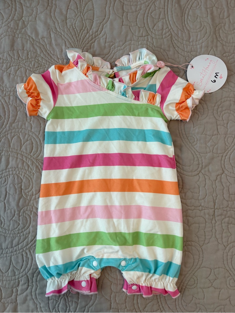 SweetHoney Rainbow Stripe Ruffle One-Piece - Multi
